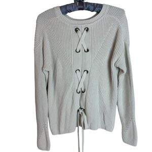 Lucky Brand Sweater Women’s Size S/M Lace Up Back Ribbed Cream Coastal Country